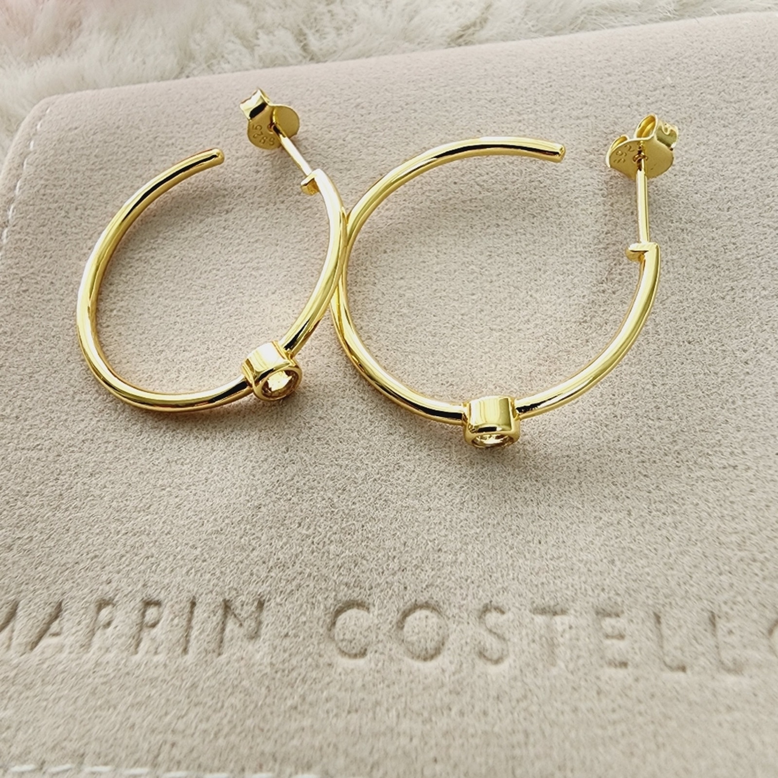 Marrin Costello Mystique Hoop Earrings 14k Gold Plated Sterling Silver Topaz Nwt